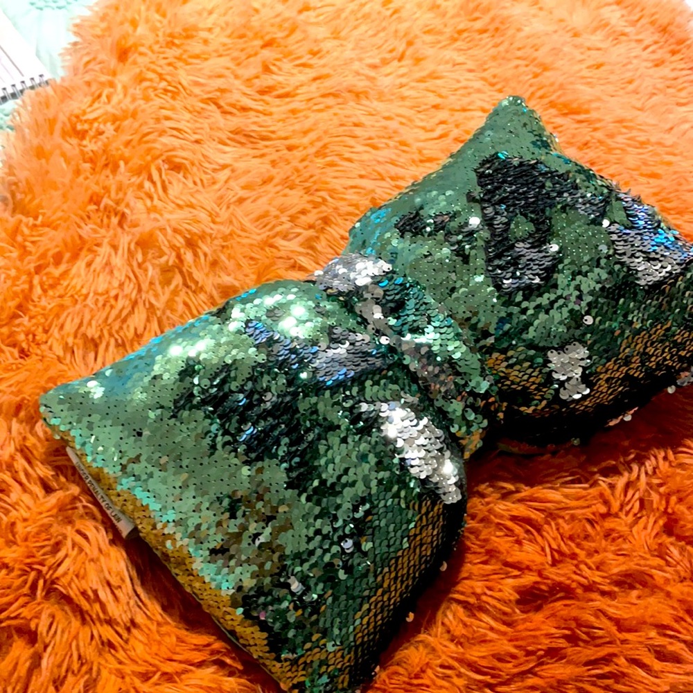 Sequin accent pillow mint and silver